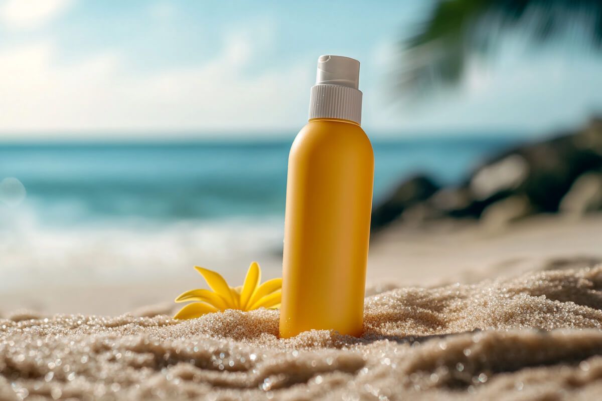 Image of an aerosol can with a beach backdrop