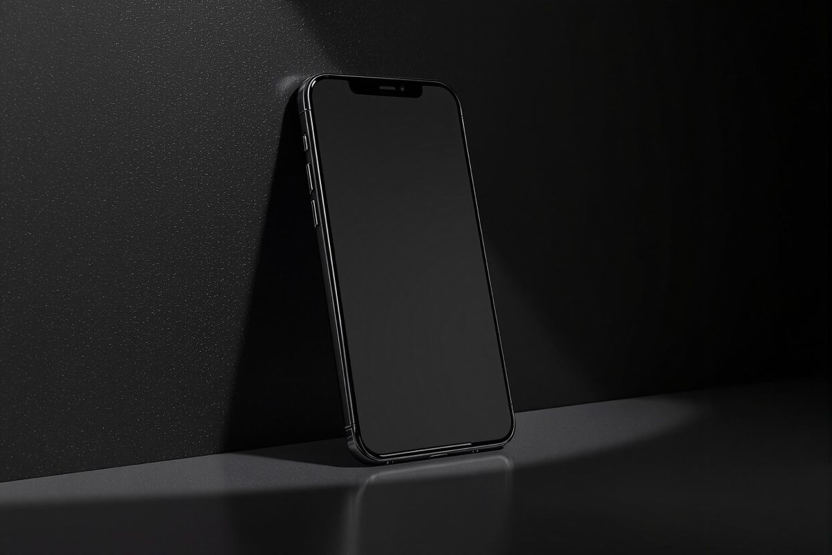 iPhone mockup in black studio setting
