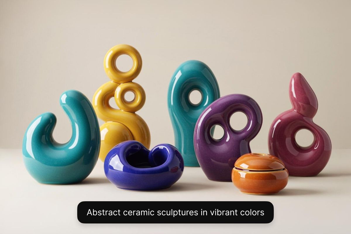 Abstract ceramic sculptures in vibrant colors