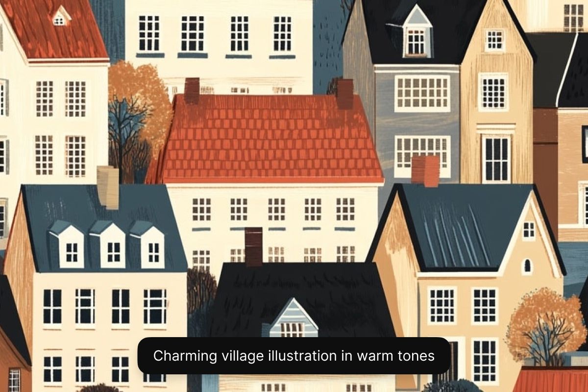 Charming village illustration in warm tones