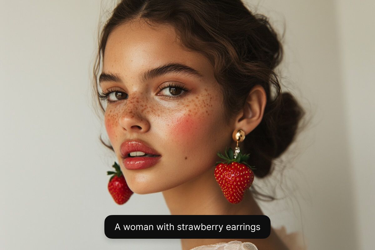 A woman with strawberry earrings