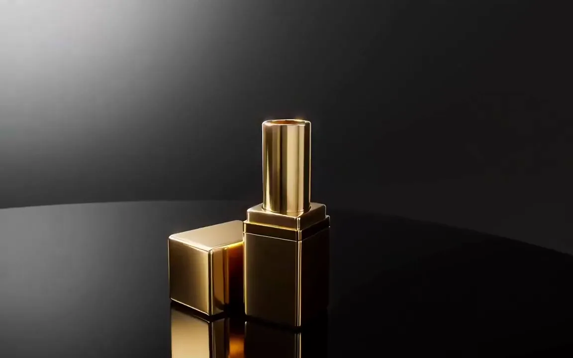 Veo 3.1 video of a red lipstick twisting up from its gold case