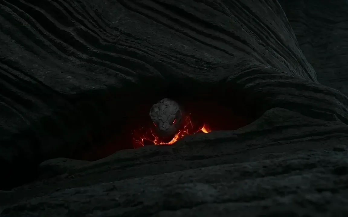 Wan 2.2 video of a giant lava salamander crawling out of a glowing crack in black rock