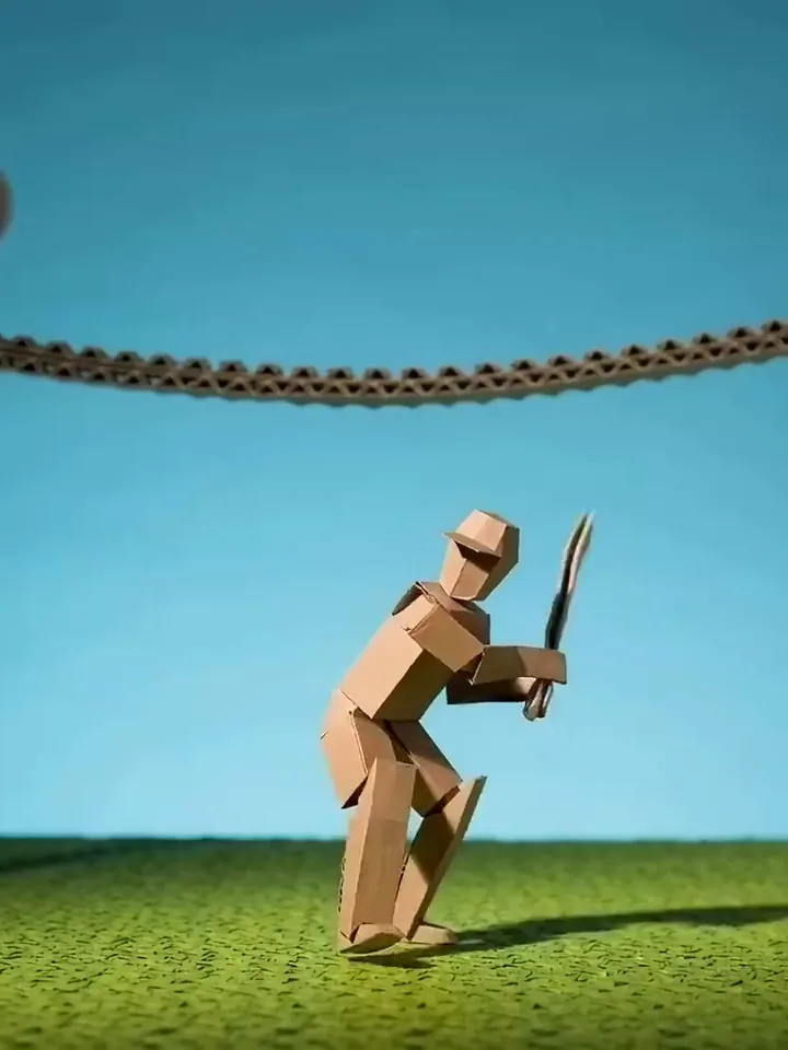 A cut card collage cricket batter lofting the ball high over the boundary rope