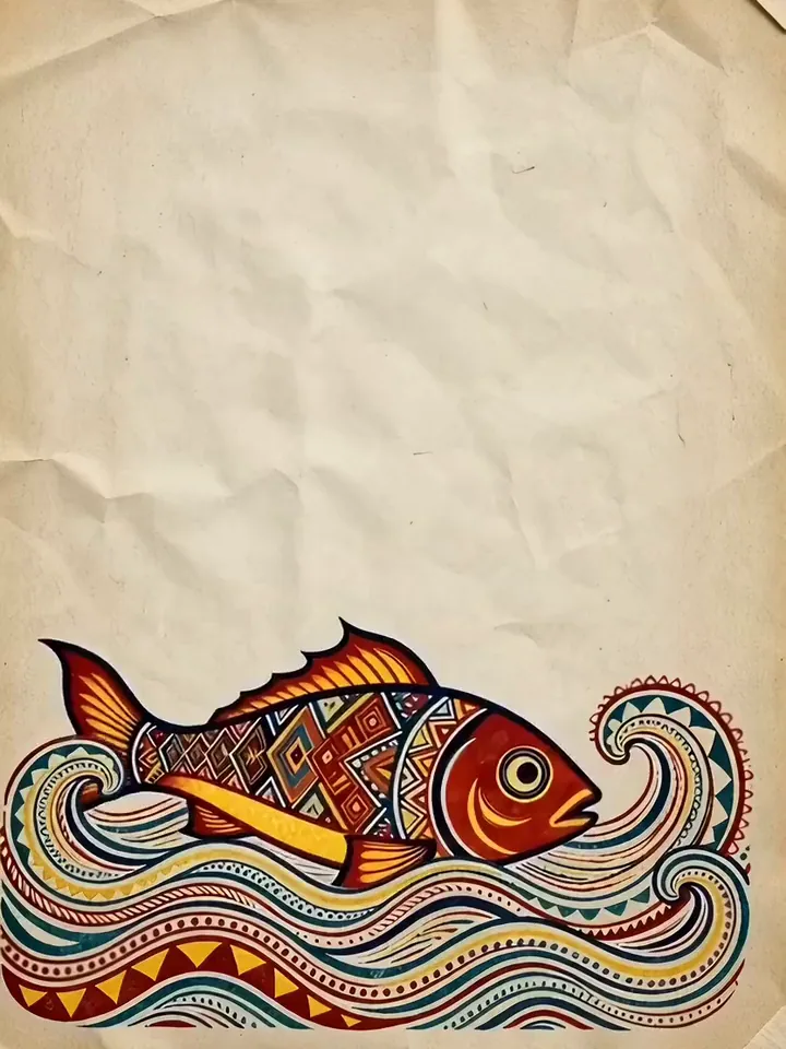 Seedance 2.0 video of a Madhubani folk art fish leaping out of patterned waves and diving back in