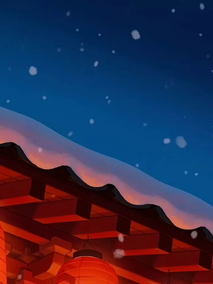 KI-Video im Anime-Stil, in dem ein gefleckter Luchs nachts auf einem verschneiten roten Tempeldach landet