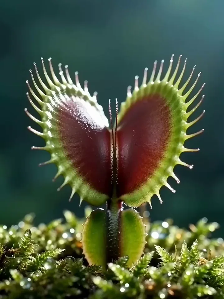 Wan 2.2 video of a Venus flytrap snapping shut after a fingertip touches it