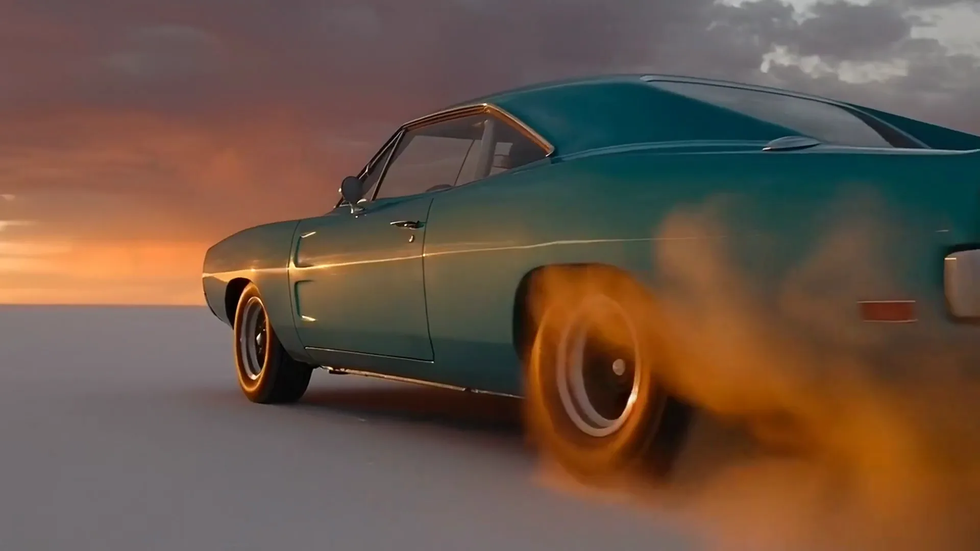 KI-generiertes Video eines blaugrünen Muscle-Cars, das bei Sonnenuntergang auf einem Salzsee einen qualmenden Burnout hinlegt, Clip aus dem KI-Video-Generator mit einem Silberrücken-Gorilla, der sich im Dschungel aufrichtet und auf die Brust trommelt, KI-generiertes Video eines Jaguars, der vom Flussufer ins grüne Wasser des Dschungels springt, Clip aus dem KI-Video-Generator mit einem Model an einem schwarzen Sandstrand, während der Wind ihr riesiges gelbes Cape öffnet, KI-generiertes Video eines Weißen Hais, der aus einem sonnigen Kelpwald an der Kamera vorbeischwimmt