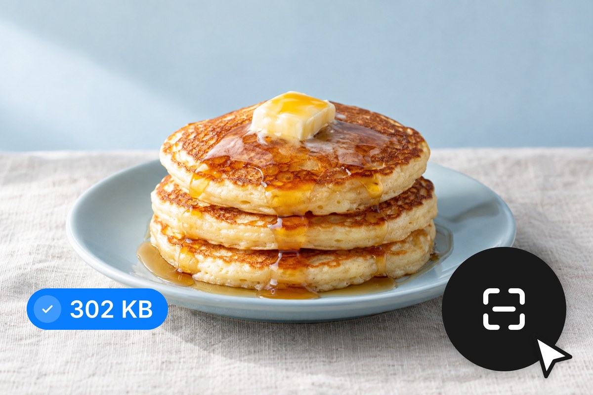 A recipe-blog photo of buttermilk pancakes, compressed to a lighter WebP file with one click and no settings.
