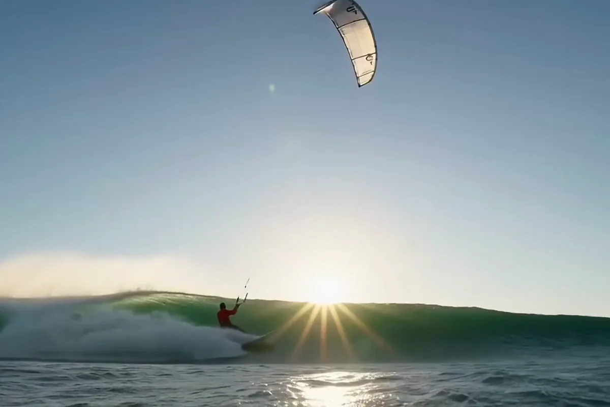 Hailuo AI video of a kite surfer launching high off a breaking wave