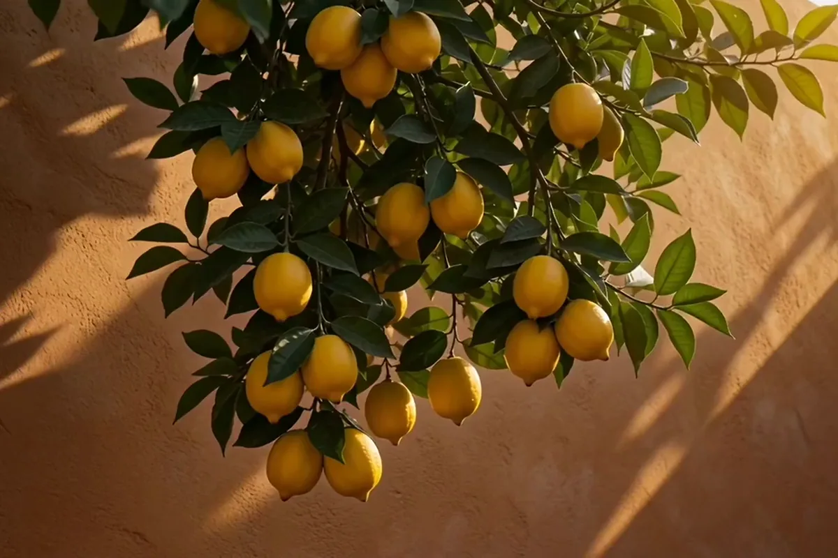 Runway Gen-4.5 video of a lemon branch swaying against a sunny terracotta wall