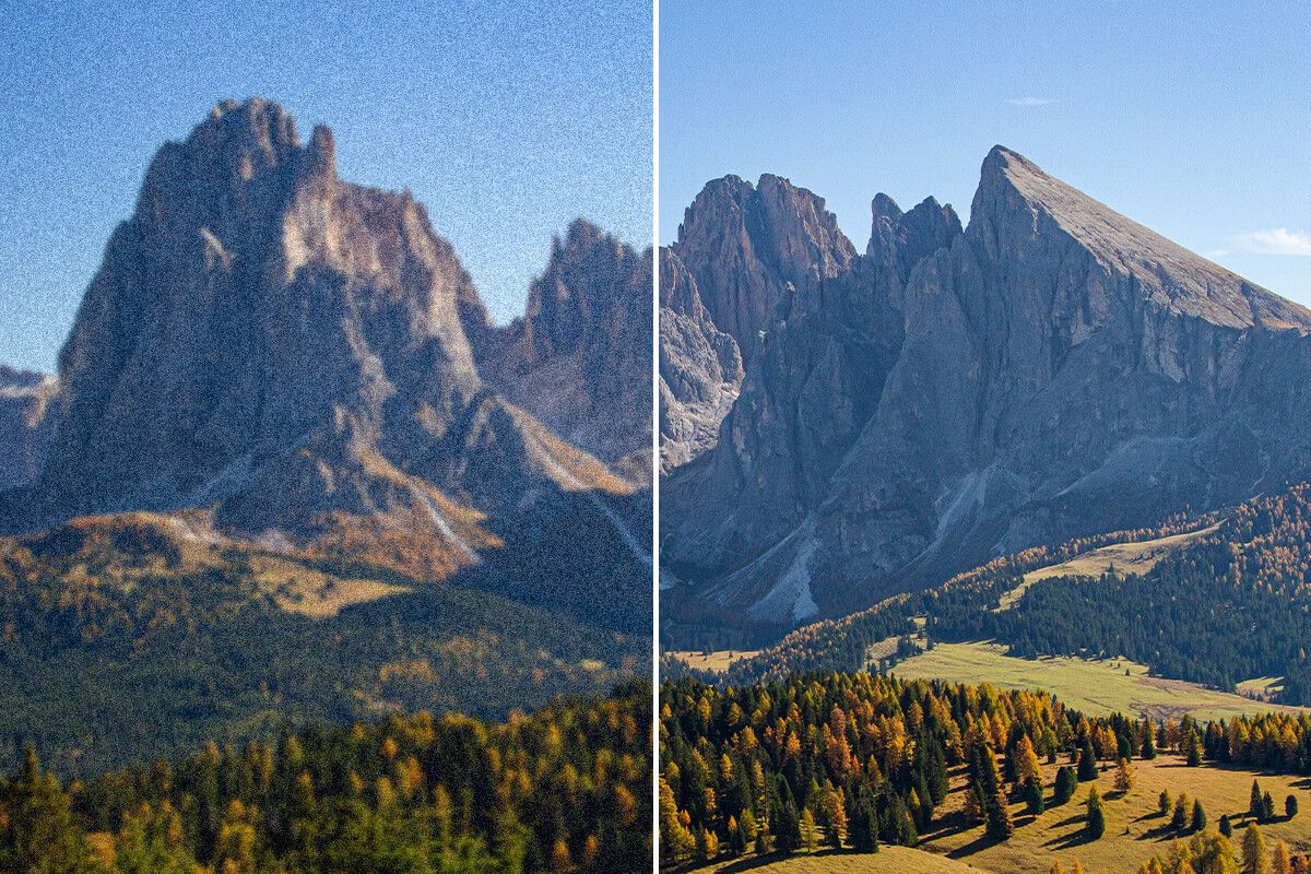 Denoising an image of mountains