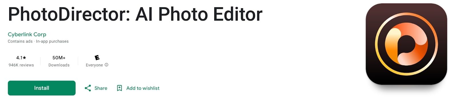 Screenshot of Photo Director's Android app in the Google Play store