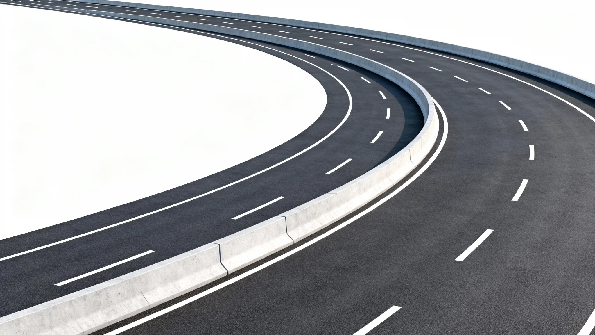 A photorealistic mockup of a modern, curving multi-lane highway isolated against a stark white background, representing connection and infrastructure.