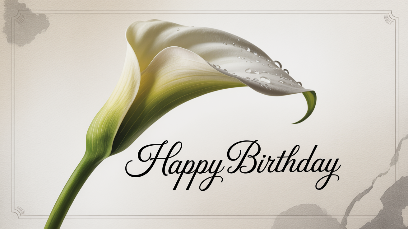 A minimalist birthday card with 'Happy Birthday' written in elegant script, standing on a pure white background.