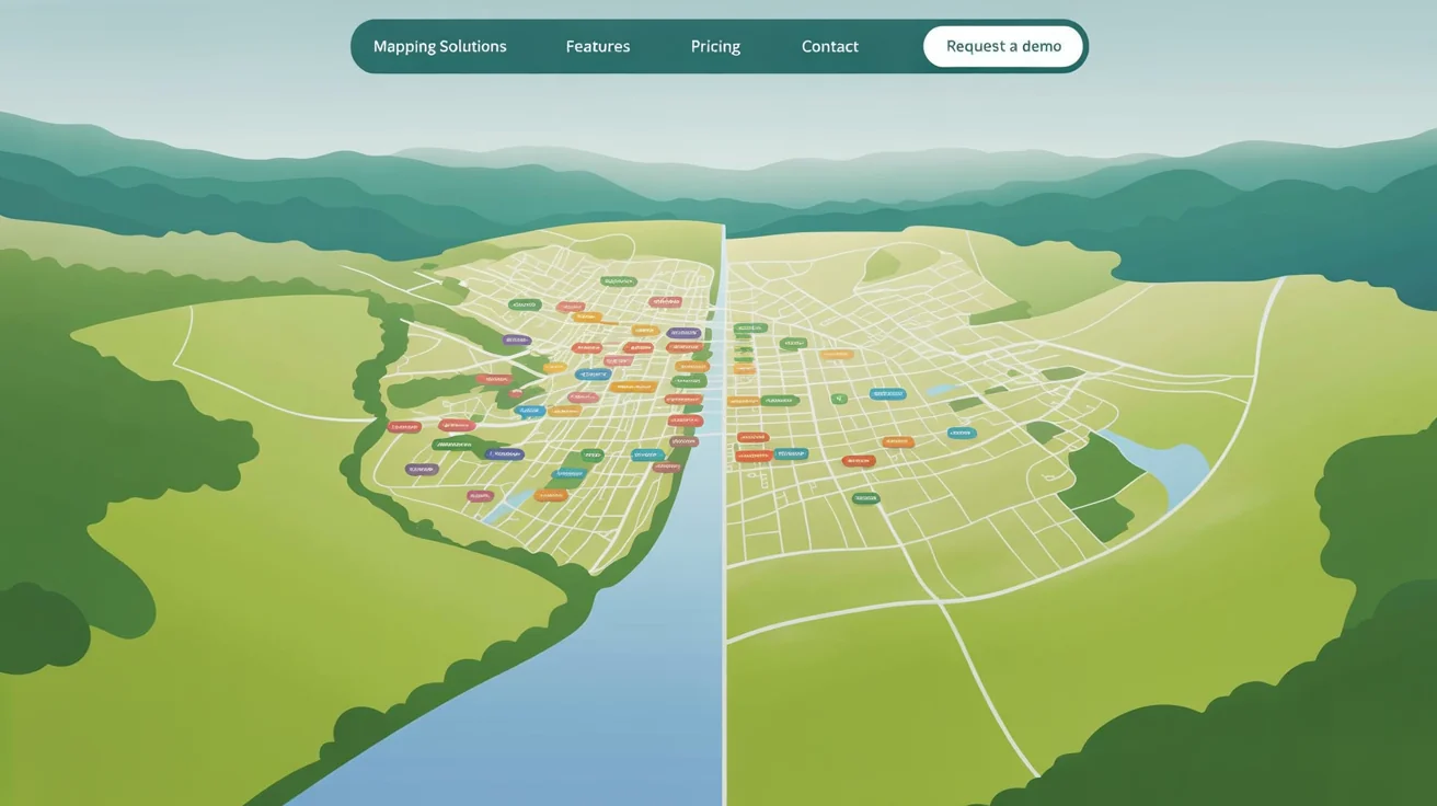 A before-and-after comparison image. The left side shows a colorful digital map cluttered with text labels. The right side shows the exact same map with all labels cleanly removed, showcasing the pure geography.
