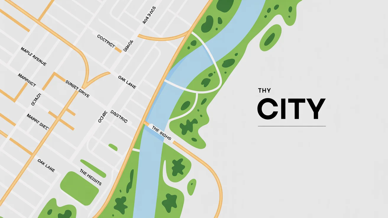 A before-and-after image of a city map. The left half is cluttered with text labels for streets and districts, while the right half shows the identical map with all labels removed, creating a clean, minimalist look.