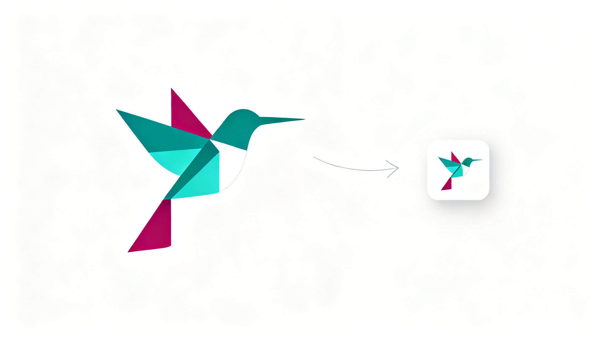 A visual representation of a logo being converted into a favicon. On the left is a large, modern hummingbird logo, and on the right is a small, simplified favicon version of the same logo, demonstrating the conversion service.