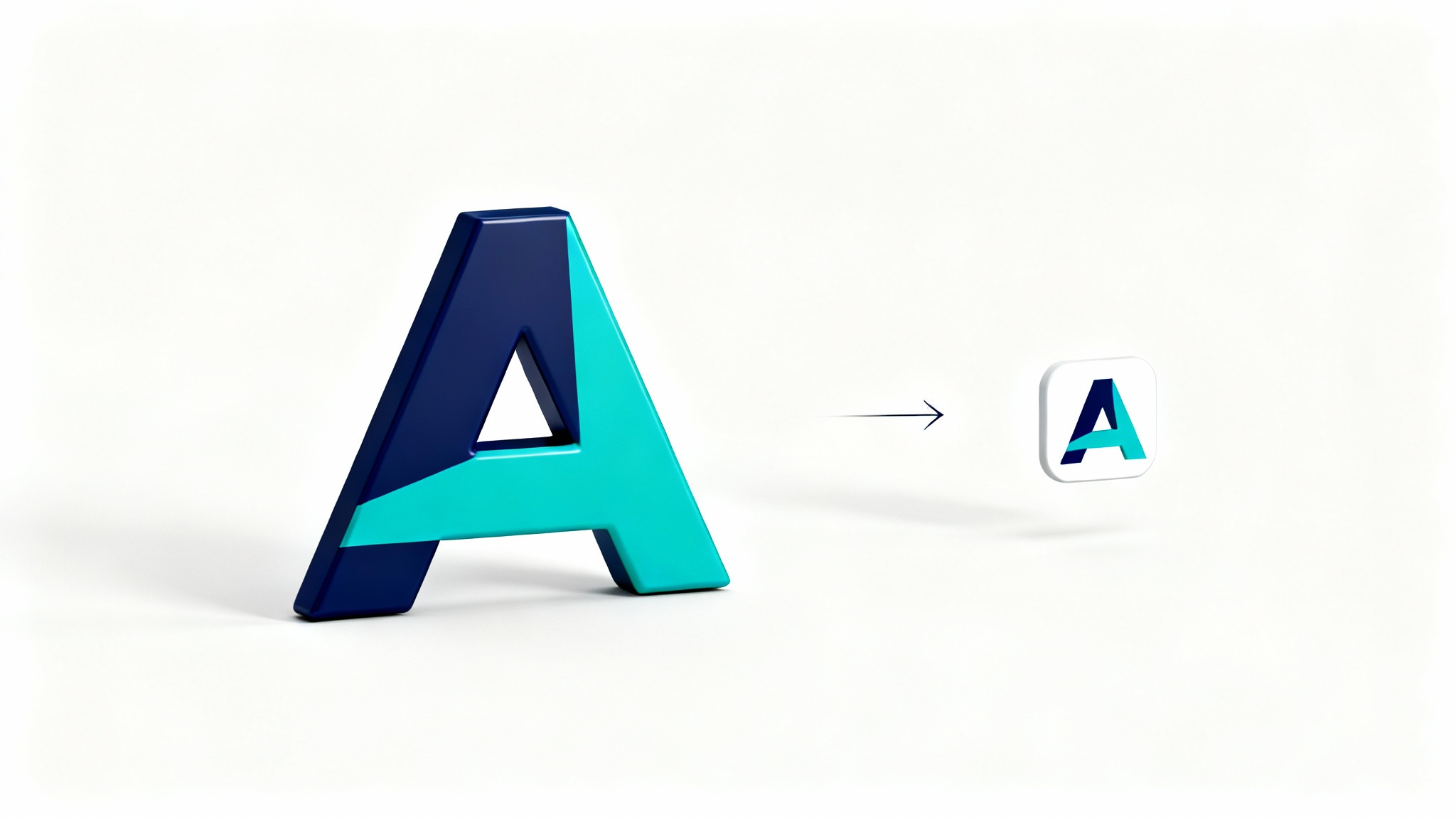 A visual representation of a logo being converted into a favicon, showing a large stylized 'A' logo on the left and a small favicon version on the right, connected by an arrow.