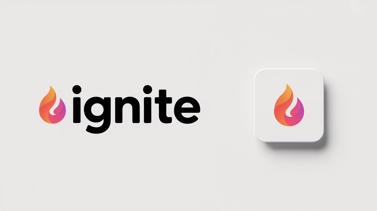 A mockup showing the conversion of a company logo to a favicon. A large logo with an icon and the name 'Ignite' is on the left, and a small, simplified icon-only favicon is on the right, against a white background.