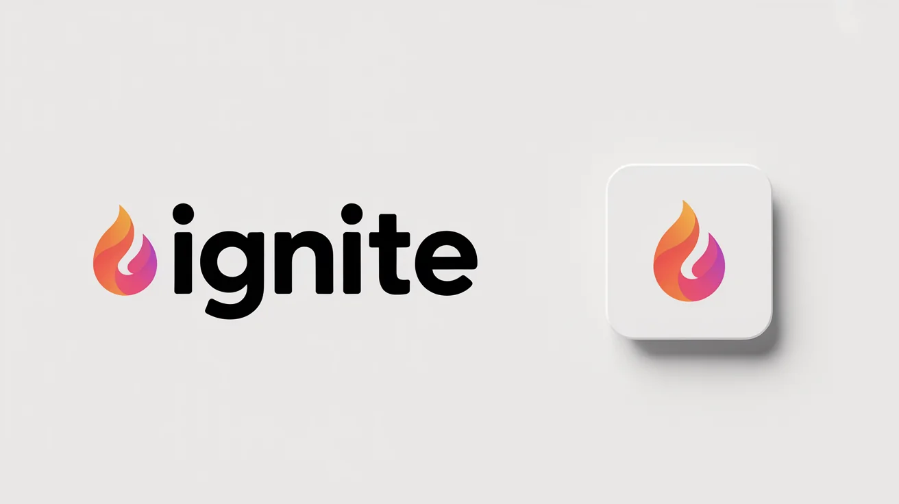 A mockup showing the conversion of a company logo to a favicon. A large logo with an icon and the name 'Ignite' is on the left, and a small, simplified icon-only favicon is on the right, against a white background.