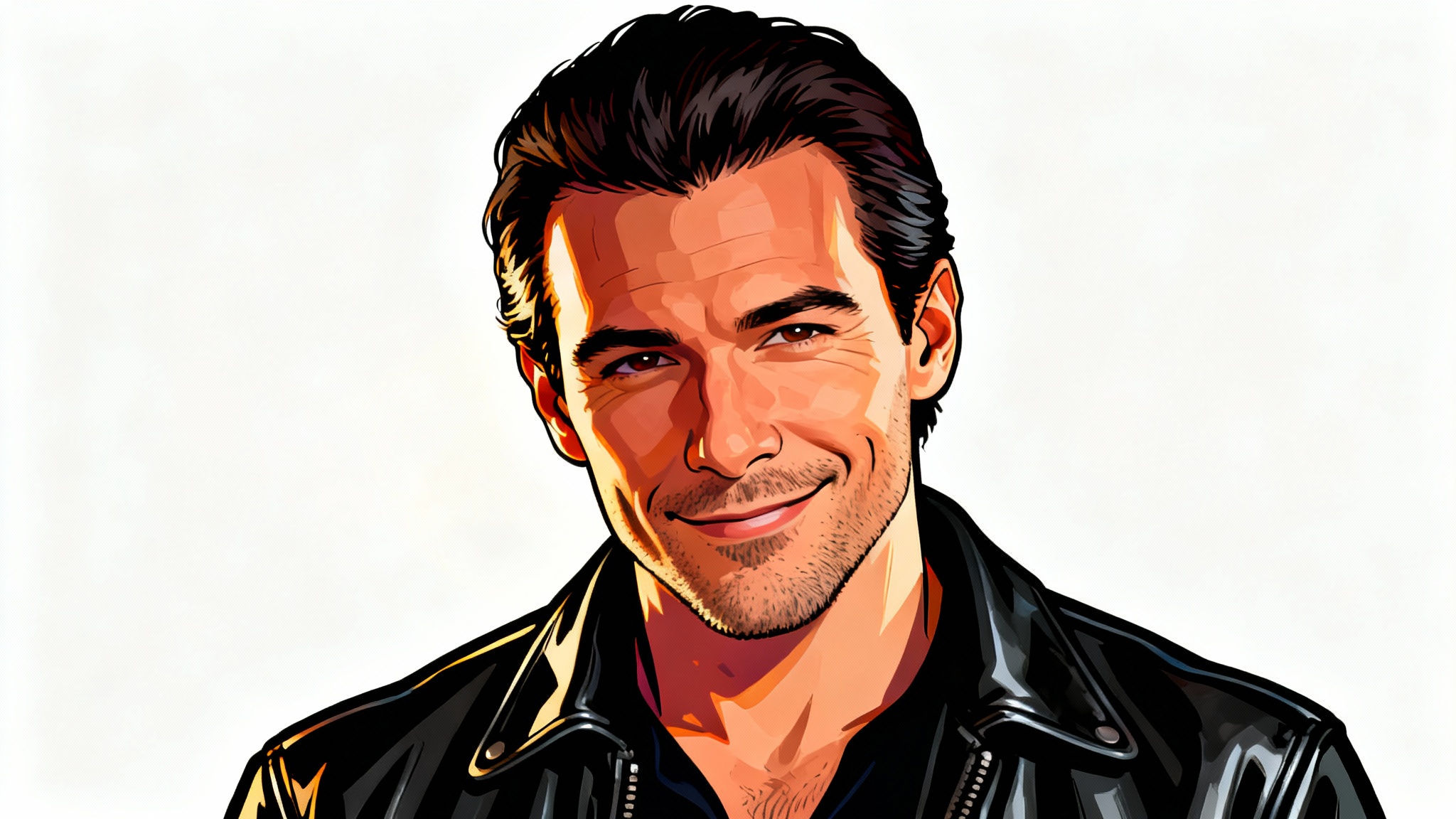 A digital illustration of a man's avatar in the art style of the video game Grand Theft Auto V, set against a white background.