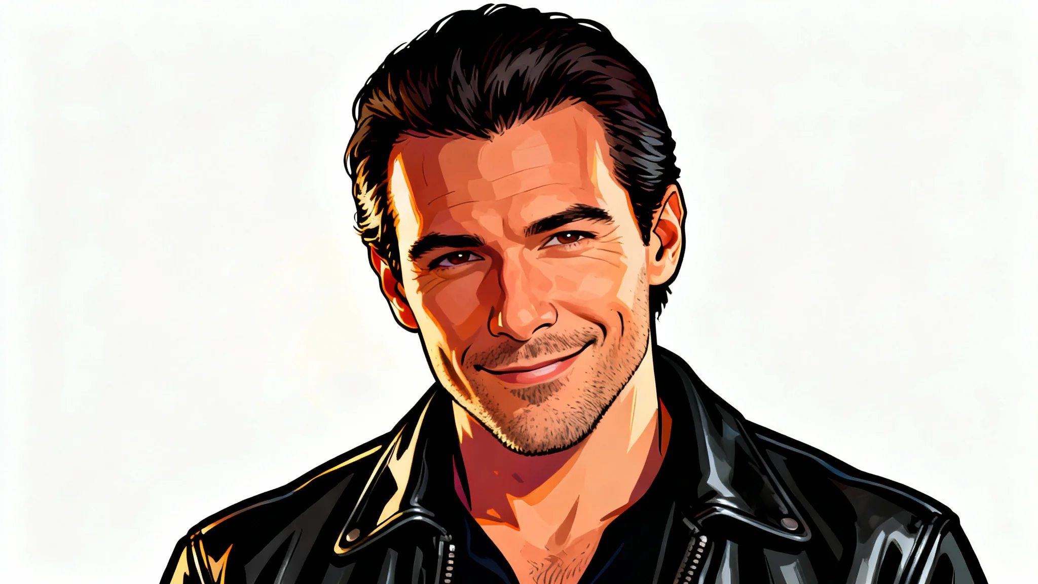 A digital illustration of a man's avatar in the art style of the video game Grand Theft Auto V, set against a white background.
