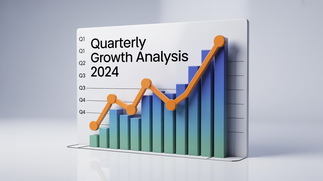 A modern 3D combination bar and line chart for a PowerPoint presentation, titled 'Quarterly Growth Analysis 2024', displayed on a clean white background.