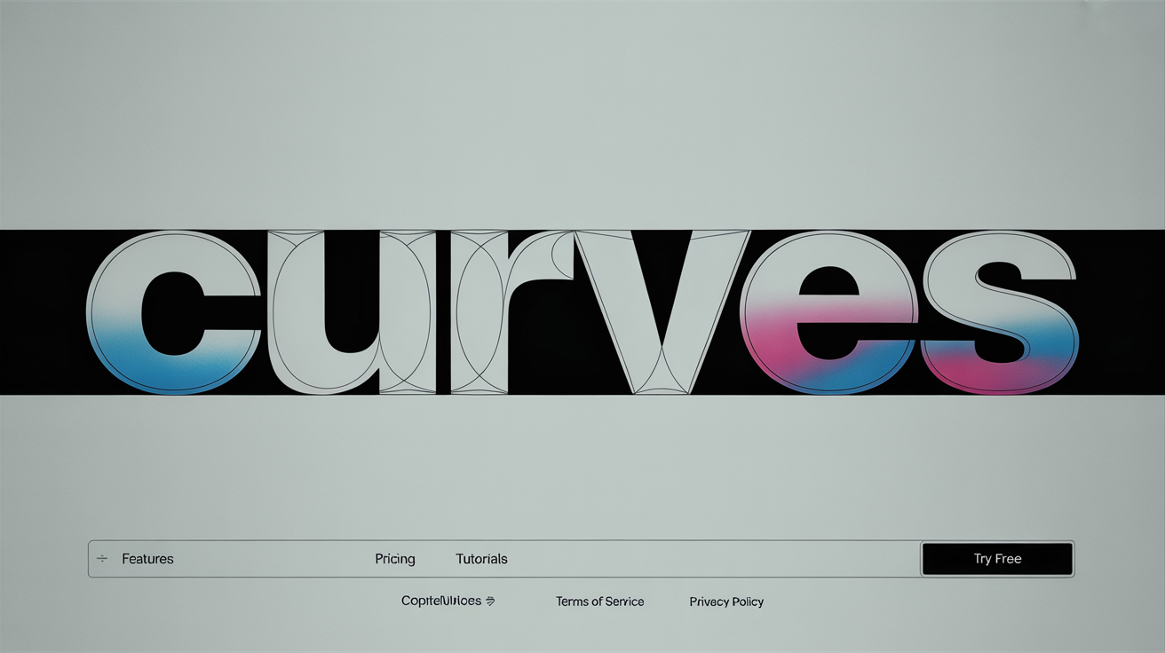 The word 'CURVES' in a bold, modern font, shown as a finished vector object with visible anchor points and Bézier handles on its outline, demonstrating the result of a text-to-curves conversion.