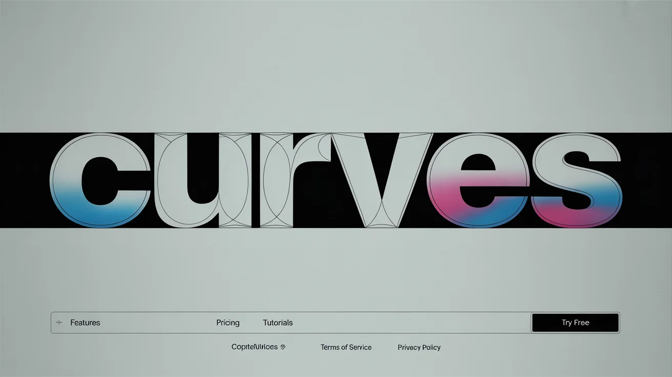 The word 'CURVES' in a bold, modern font, shown as a finished vector object with visible anchor points and Bézier handles on its outline, demonstrating the result of a text-to-curves conversion.