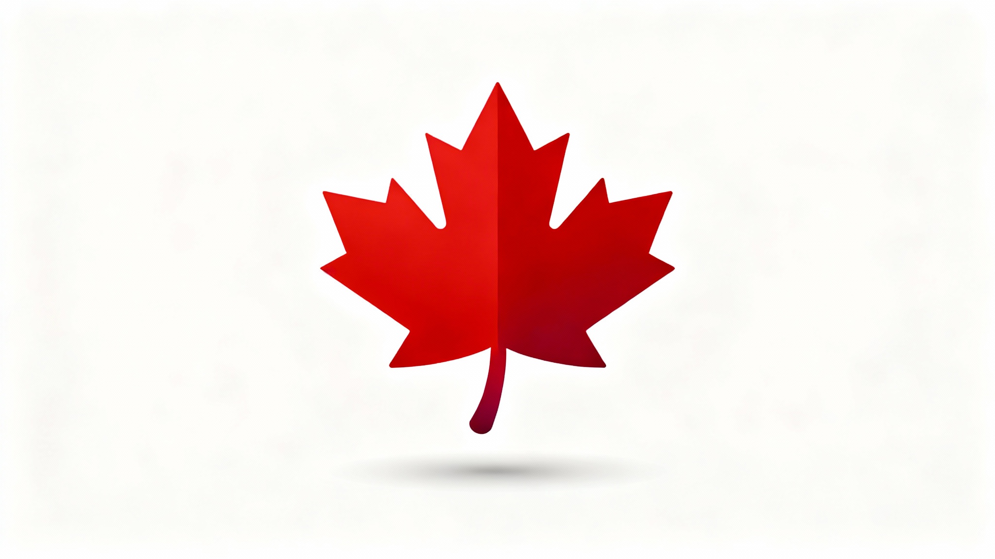 A modern, minimalist icon of a vibrant red maple leaf with a subtle shadow, centered on a clean white background.