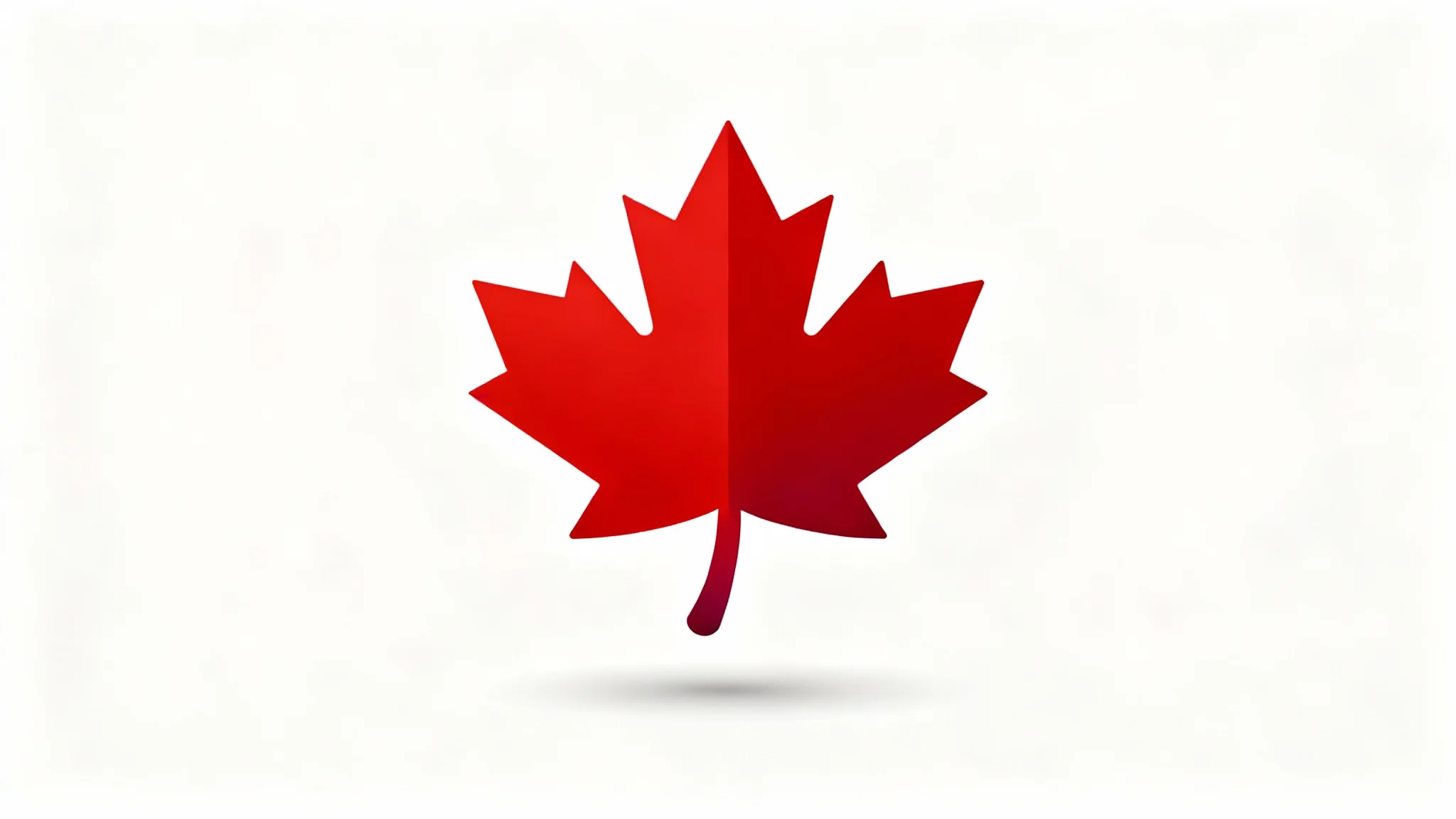 A modern, minimalist icon of a vibrant red maple leaf with a subtle shadow, centered on a clean white background.