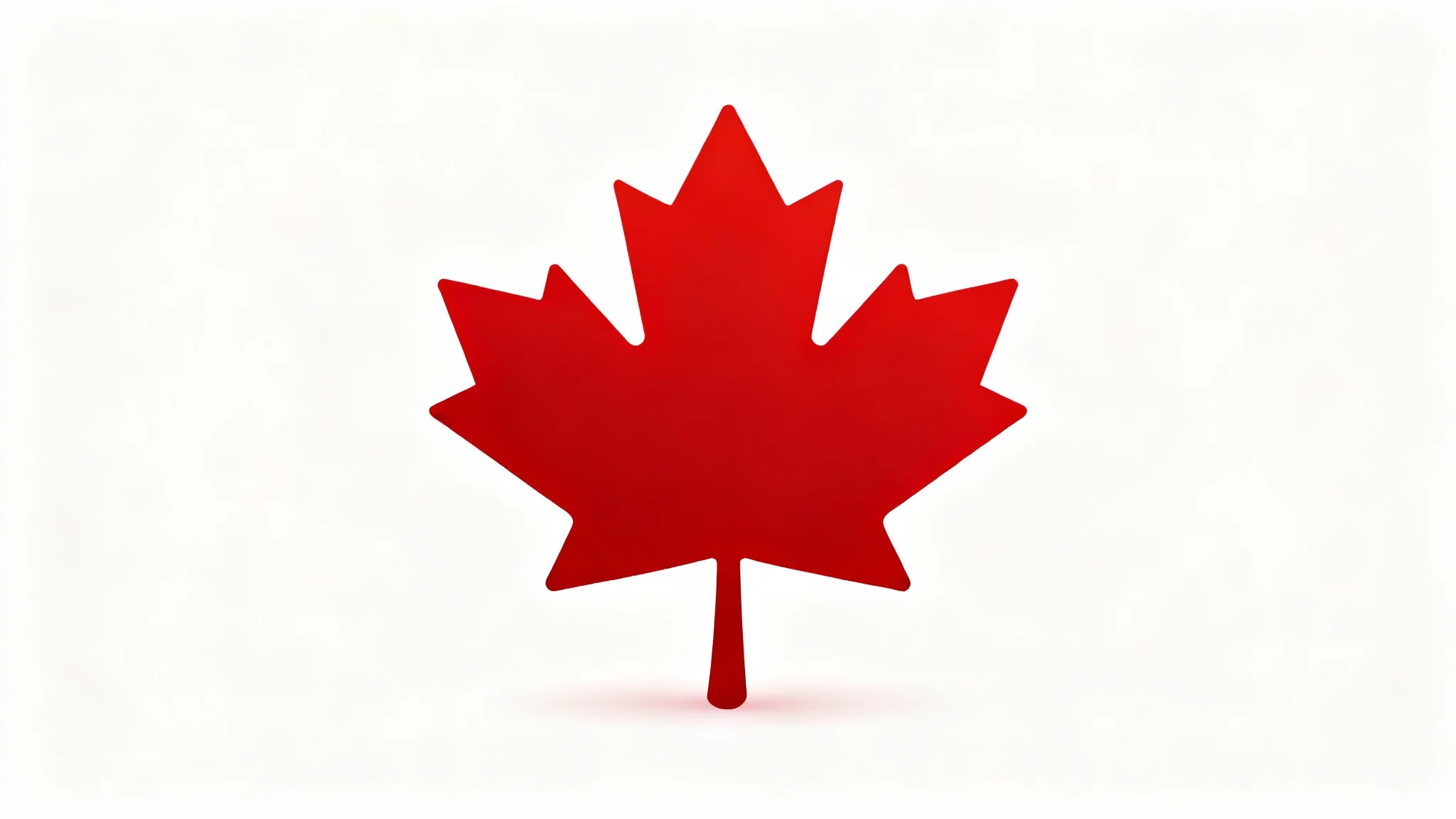 A minimalist, flat design icon of a vibrant red maple leaf, centered on a plain white background.