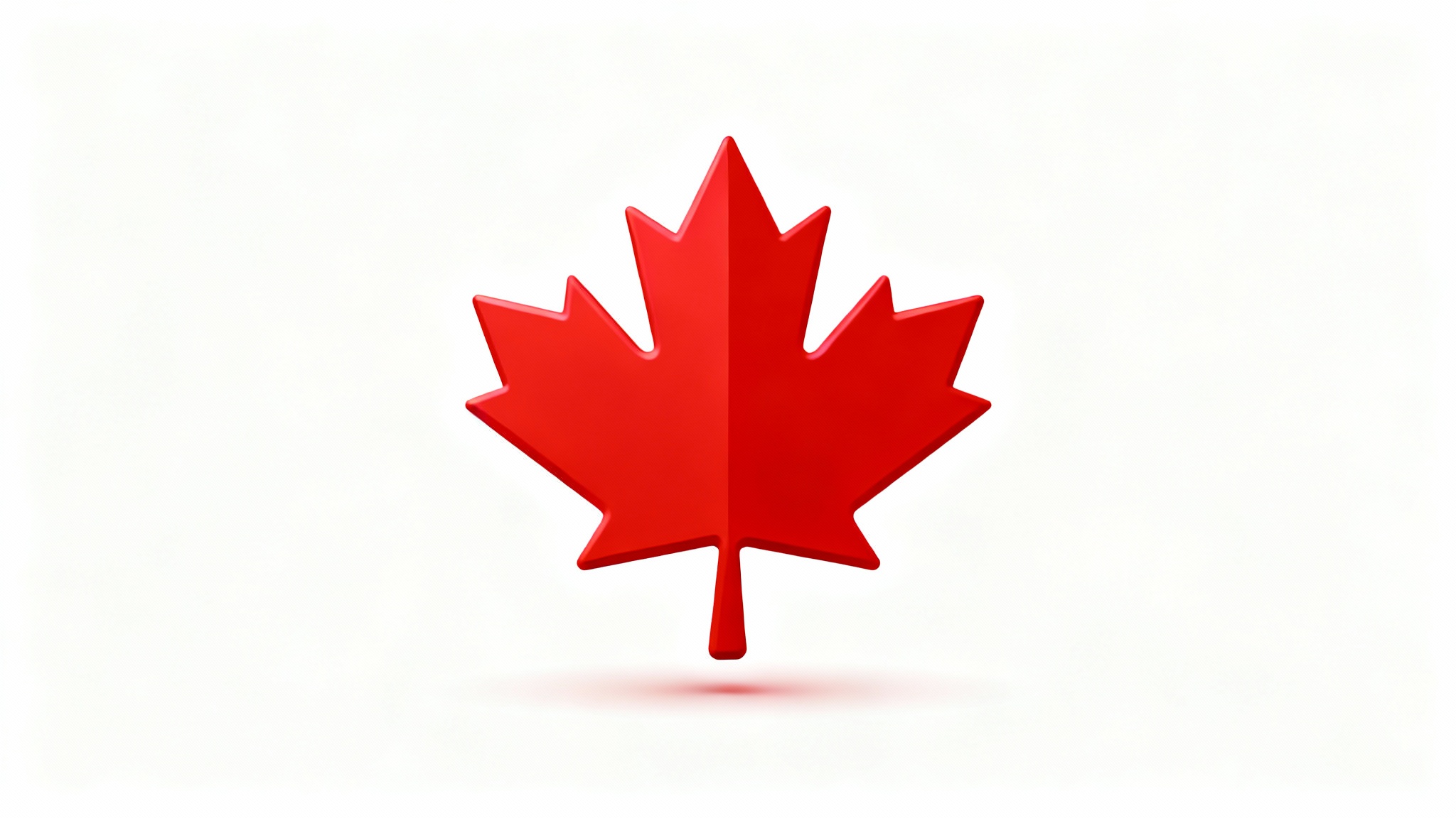 A modern, minimalist icon of a vibrant red maple leaf, centered on a clean white background.