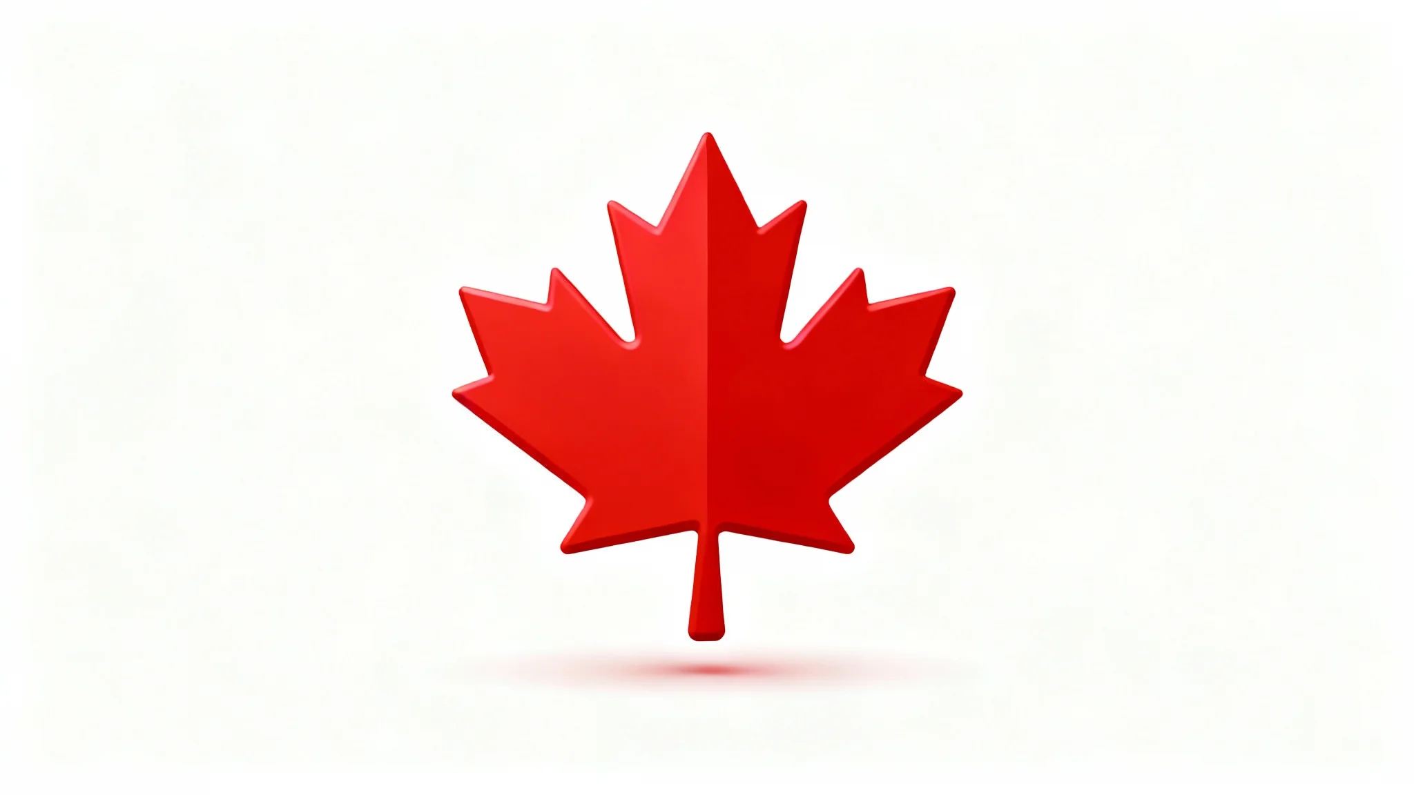 A modern, minimalist icon of a vibrant red maple leaf, centered on a clean white background.
