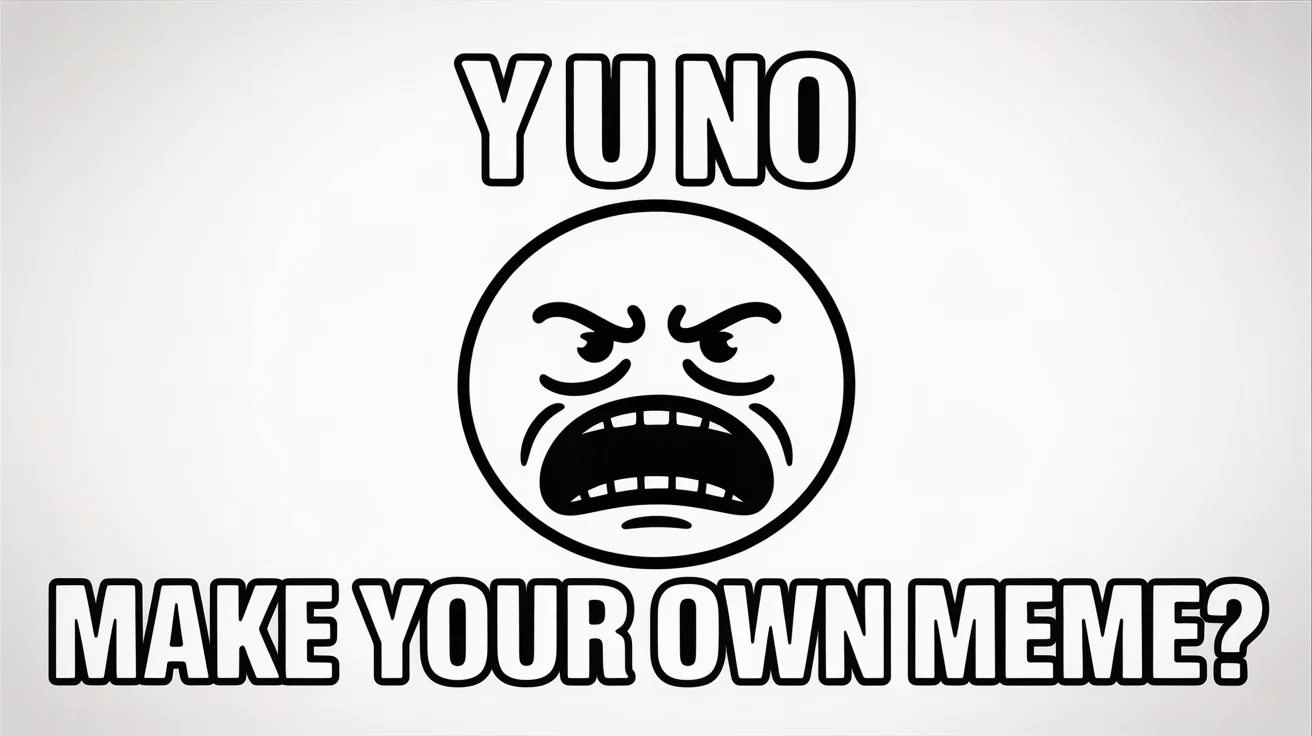 A rage comic meme of the 'Y U NO' guy, a simple black and white drawing of a frustrated face. Text above reads 'Y U NO' and text below reads 'MAKE YOUR OWN MEME?'.