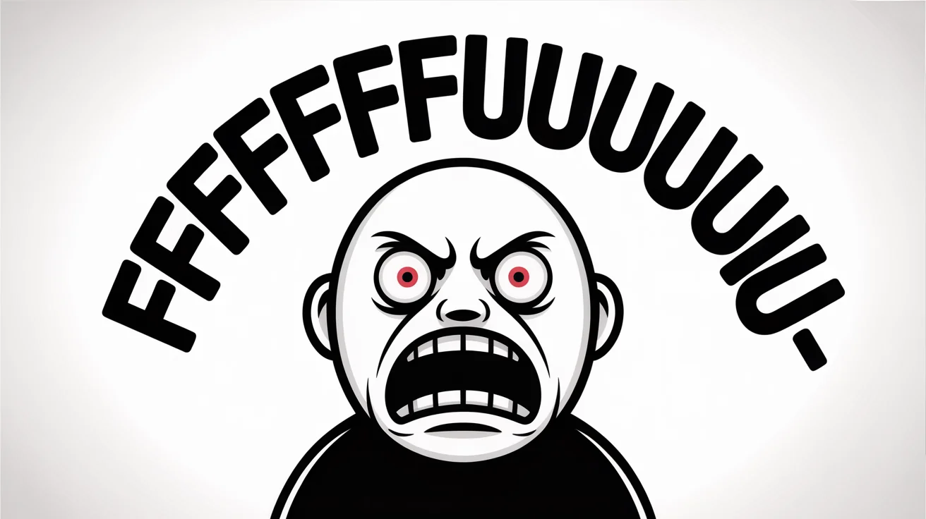 An illustration of a classic rage meme character, a simple black and white drawing of a face screaming in anger with the text 'FFFFFFFUUUUUUU-' above it, on a white background.