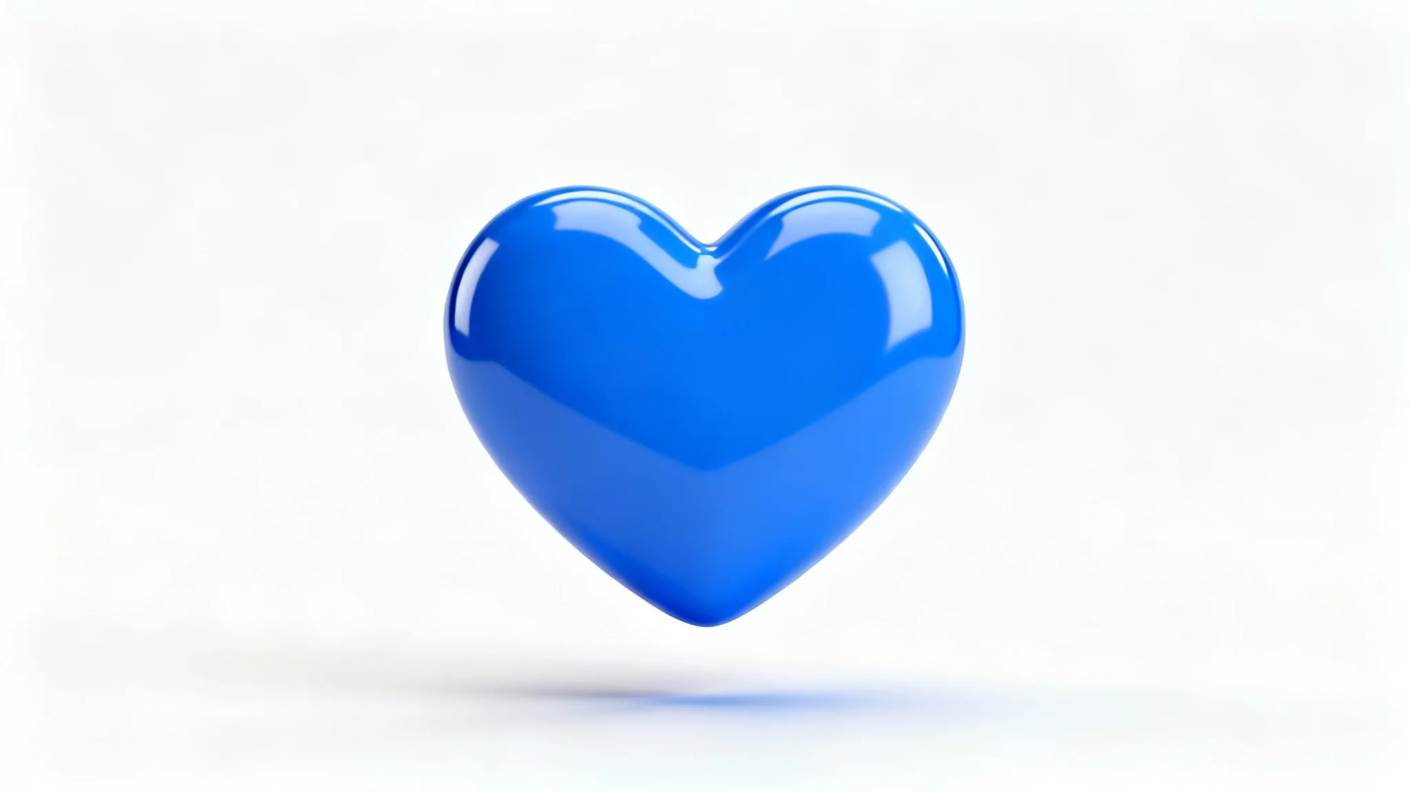 A glossy, bright blue 3D heart icon floating over a clean white background, creating a soft shadow.