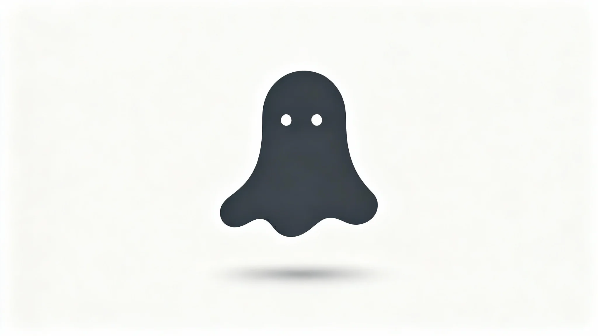 A modern, minimalist logo of a friendly ghost in charcoal gray, presented as a mockup on a clean white background.