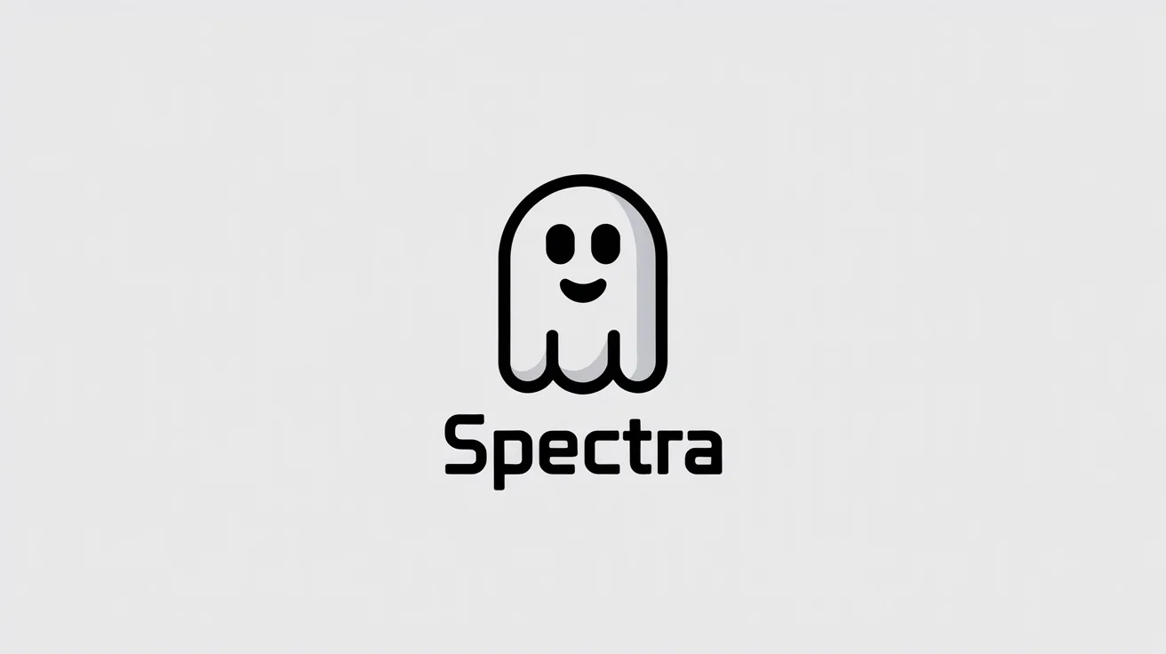 A modern, minimalist black and white logo of a friendly ghost with the brand name 'Spectra' underneath, presented as a mockup on a white background.