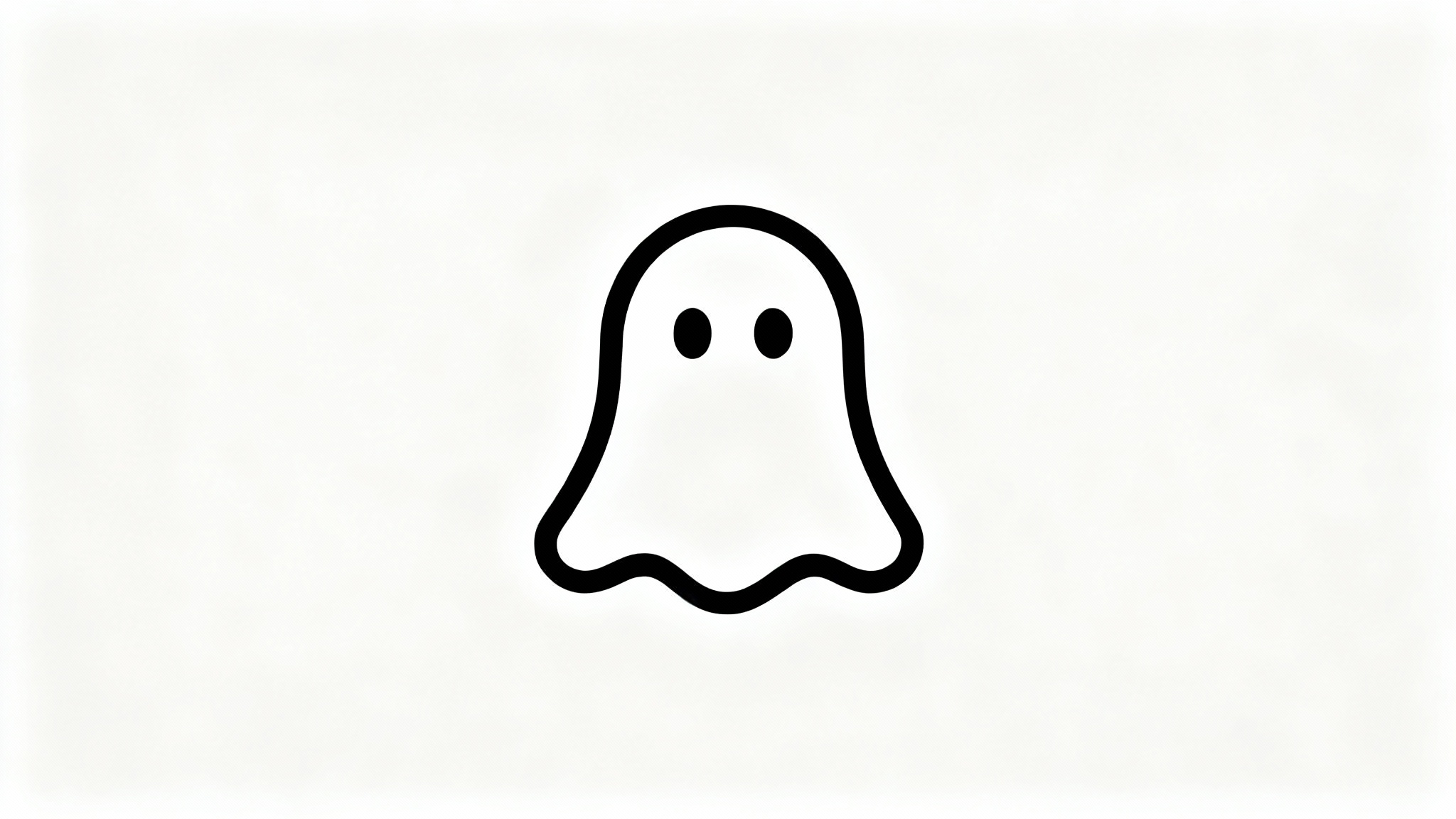 A modern, minimalist logo of a friendly ghost with simple dot eyes, presented on a clean white background.