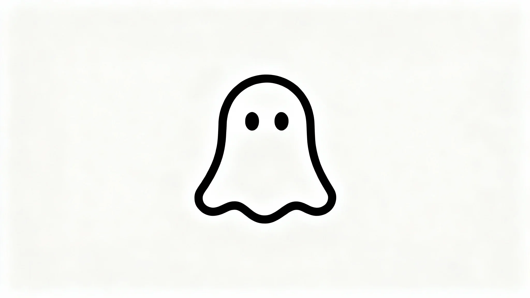 A modern, minimalist logo of a friendly ghost with simple dot eyes, presented on a clean white background.