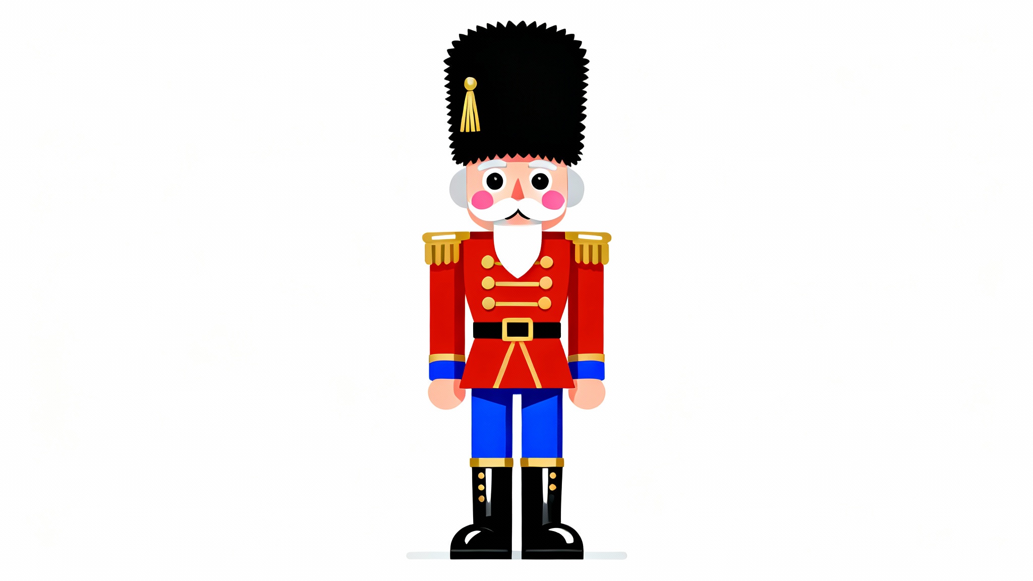 A vibrant clipart illustration of a traditional nutcracker soldier with a red coat and blue pants, set against a plain white background.