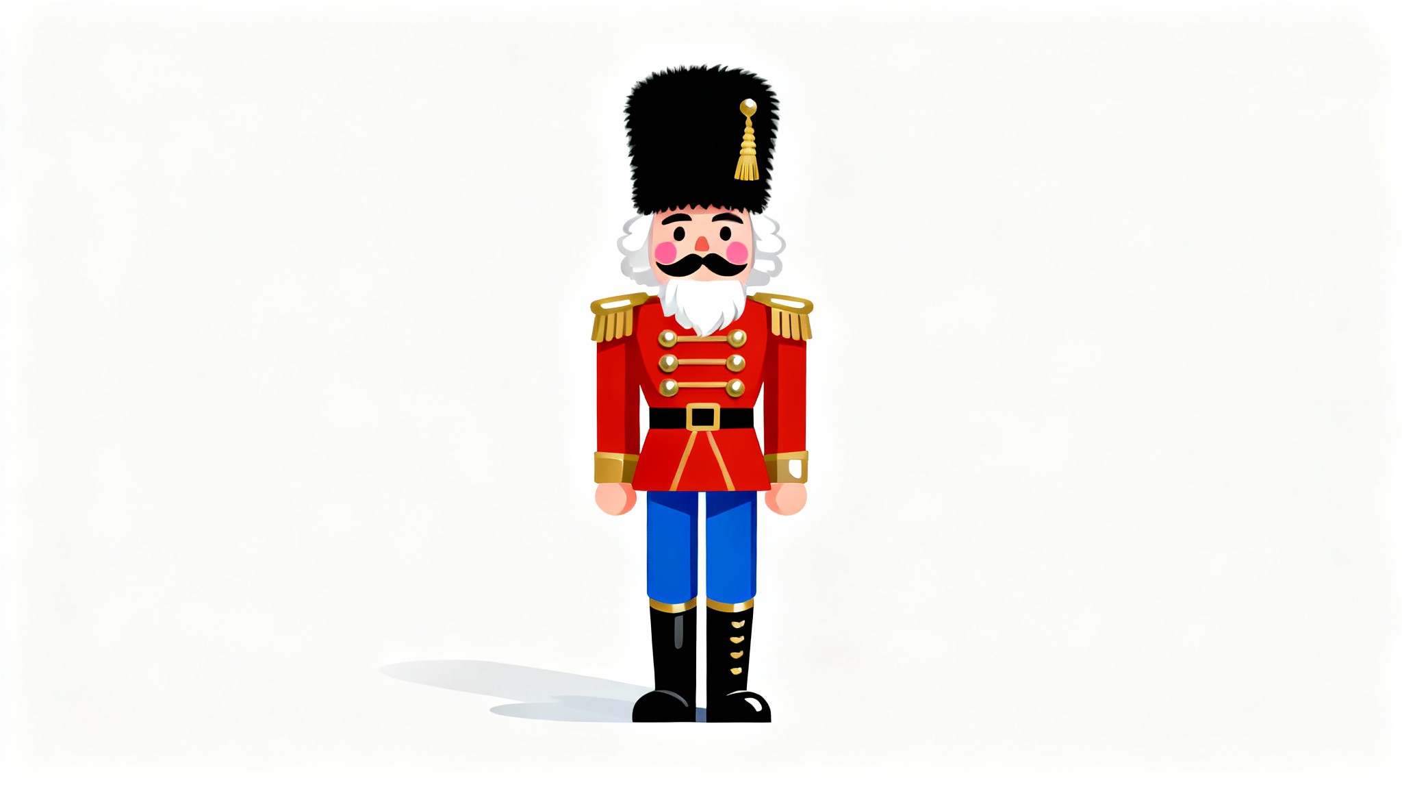 A vibrant clipart illustration of a classic nutcracker soldier in a red and blue uniform, isolated on a white background.