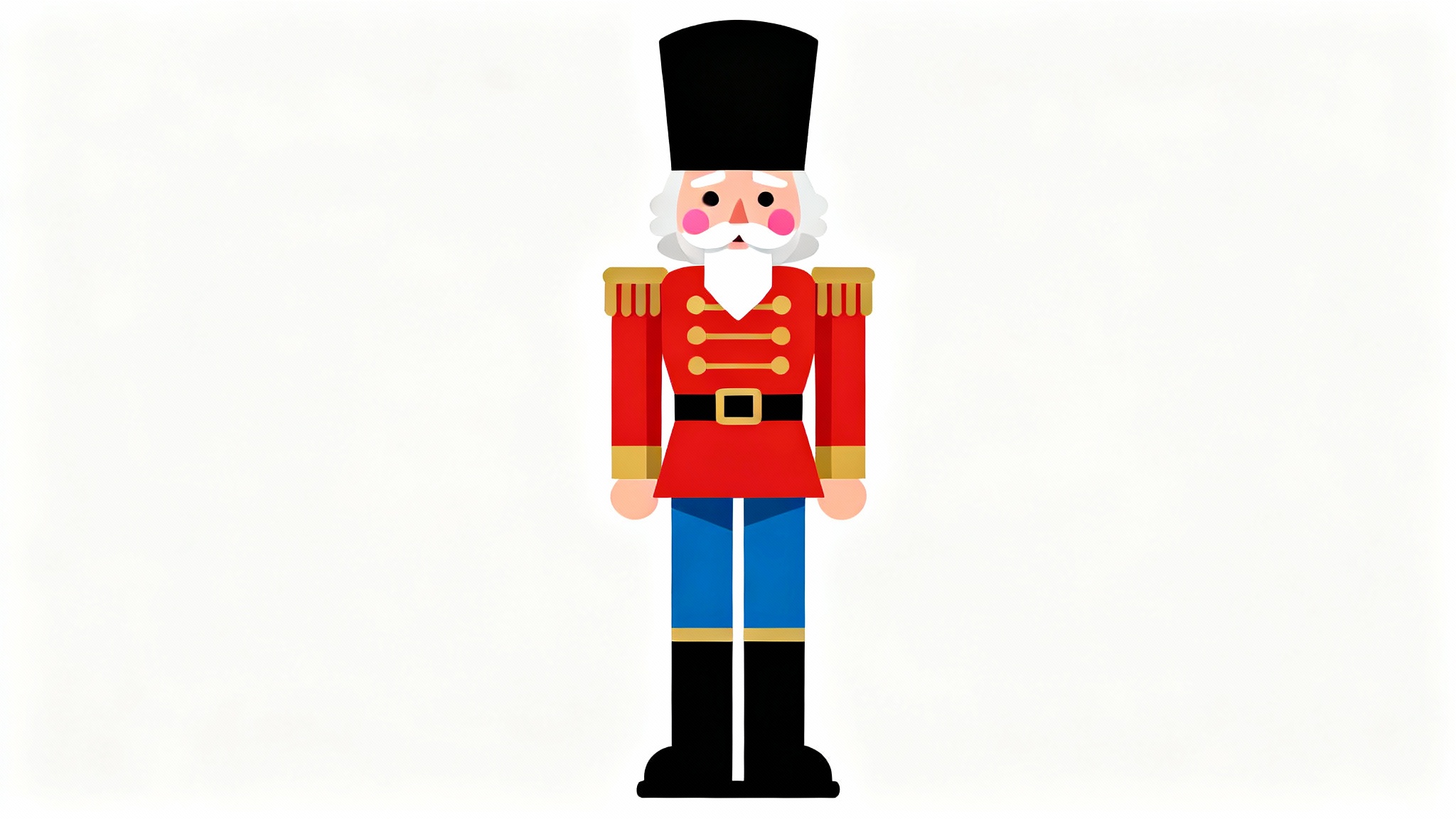 A classic toy soldier nutcracker clipart in a red and blue uniform, rendered in a clean vector style against a white background.