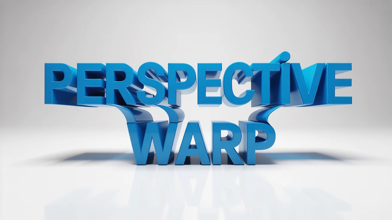 A graphic design mockup demonstrating a perspective warp effect on the bold, blue text 'PERSPECTIVE WARP', which recedes into a white background.