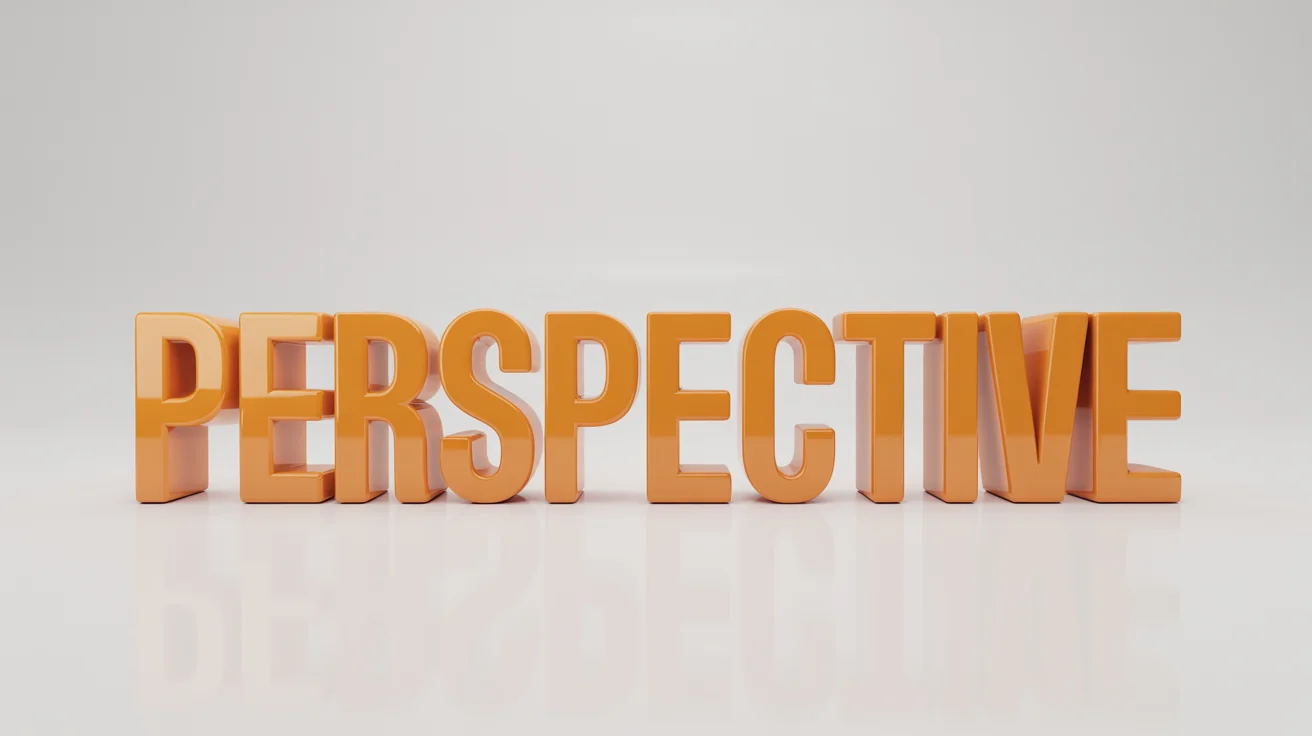 A graphic design mockup demonstrating a perspective warp effect with the word 'PERSPECTIVE' in 3D orange letters on a white background, appearing to recede into the distance.