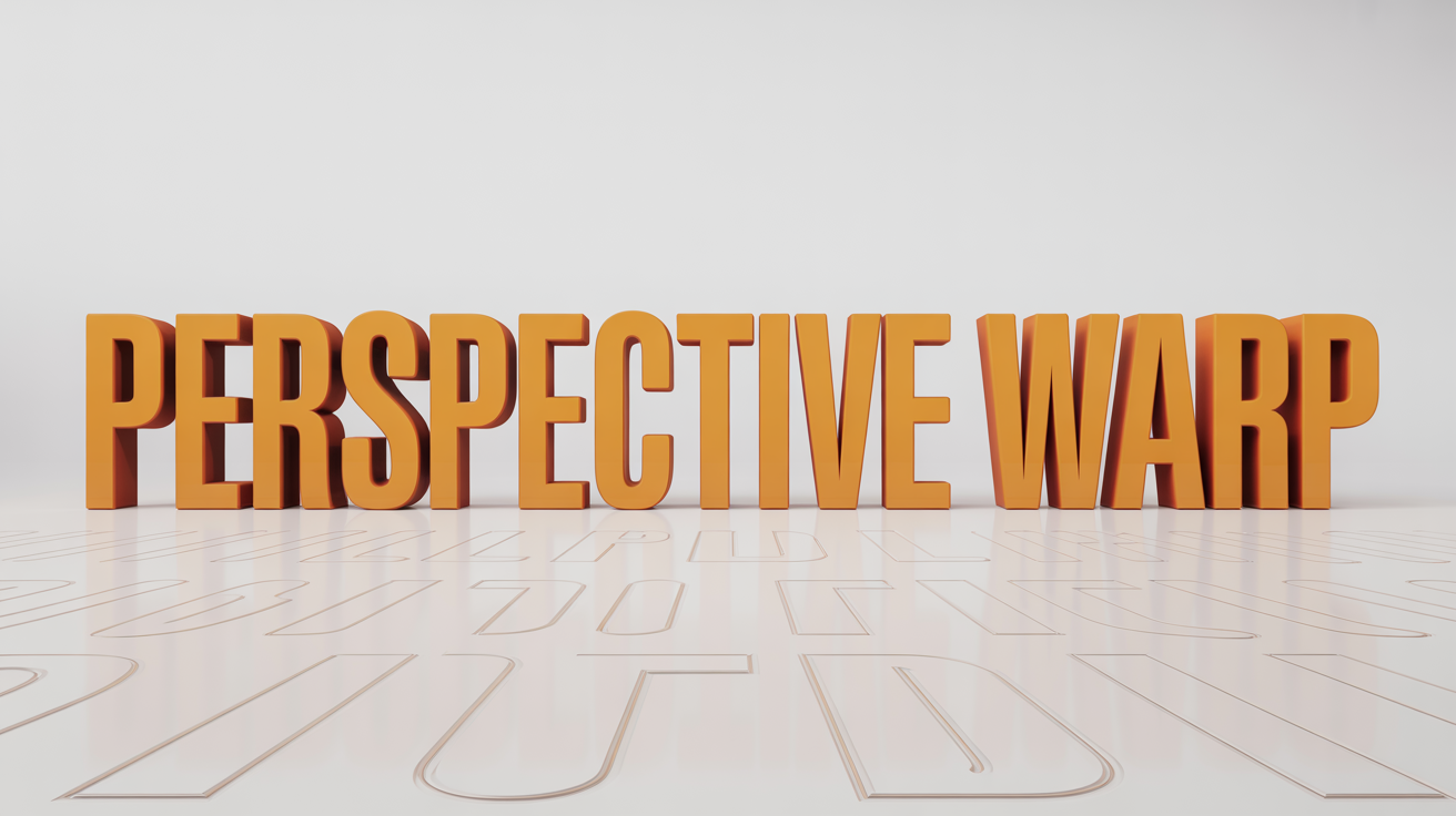 A 3D rendering of the words 'PERSPECTIVE WARP' in orange, demonstrating a perspective warp effect where the text recedes into a plain white background.