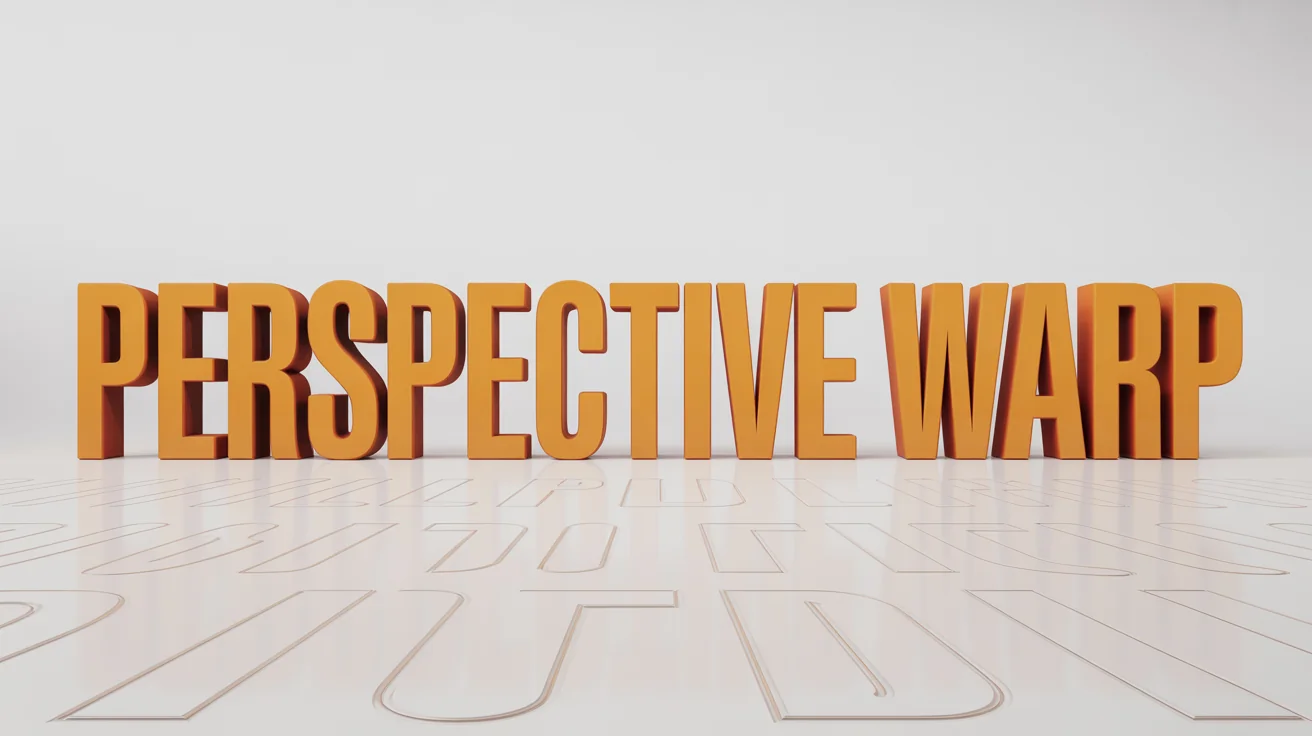 A 3D rendering of the words 'PERSPECTIVE WARP' in orange, demonstrating a perspective warp effect where the text recedes into a plain white background.