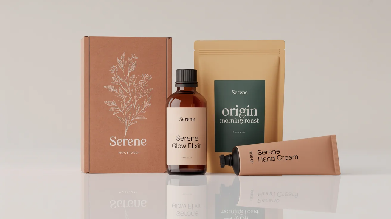 A collection of beautifully designed product packages, including a box, a bottle, a pouch, and a tube, showcasing modern and minimalist packaging design concepts on a white background.